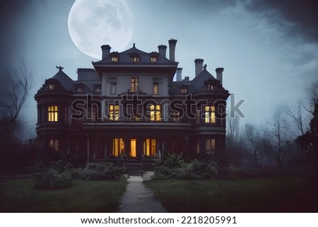Full moon shines over a creepy haunted house.	 Foto d'archivio © 