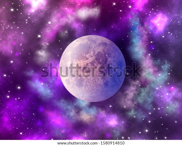 Full moon with star at dark night sky background.\
Fantasy full moon on\
sky