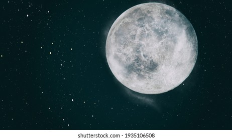 Full Moon With Stars ، Dark Black Sky At Night - 3d Illustration
