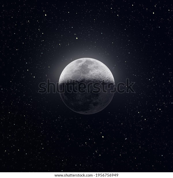 Full moon with stars ،Moon view from space\
in night sky  3d\
illustration