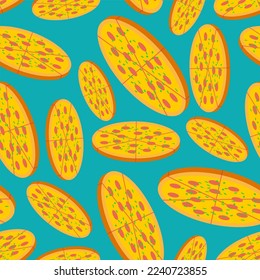 Full Pizza pattern seamless. Fast food background 