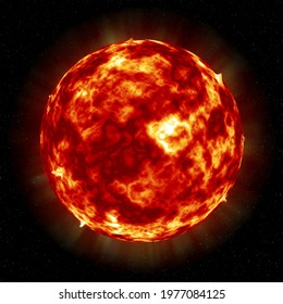 Full Red Giant Burning Sun In Outer Space, Galaxy