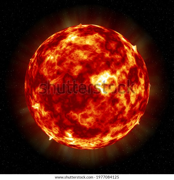 Full red\
giant burning sun in outer space,\
galaxy