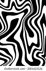 Full seamless curved spiral zebra stripes animal skin pattern. Black and white design for textile fabric printing