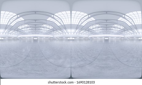 Полная сферическая панорама hdri 360 градусов пустого выставочного пространства. фон для выставок и мероприятий. Плиточный пол. Маркетинговый макет. 3D визуализация иллюстрации