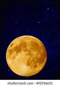Full yellow moon with star at dark night sky background
