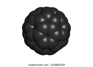 Fullerene Allotrope Of Carbon Lattice Blackberry Molecule. Chemical Nanotechnology Structure Isolated On White Background 3D.