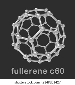 Fullerene C60 ball and stick model 3D nano chemistry structure illustration on white background. 3D rendering of Fullerene or Buckminsterfullerene Molecule