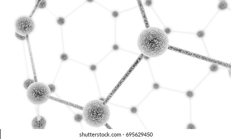 A fullerene of carbon. Spherical fullerene, as Buckminsterfullerenes or buckyballs Carbon nanotubes. Nanomaterials. 3D Rendering.