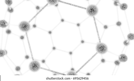 A fullerene of carbon. Spherical fullerene, as Buckminsterfullerenes or buckyballs Carbon nanotubes. Nanomaterials. 3D Rendering.