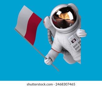 Fun 3D cartoon astronaut with a flag from Poland (alpha included)