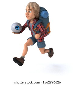 Fun 3D cartoon character backpacker