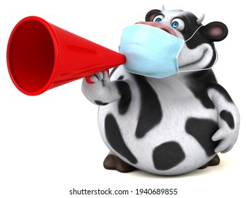 Fun 3D Cartoon Cow With A Mask