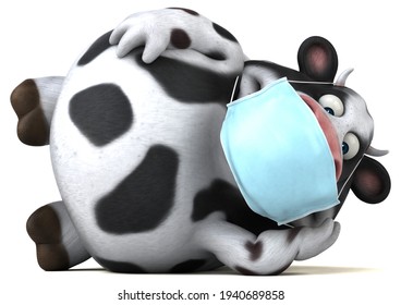 Fun 3D Cartoon Cow With A Mask