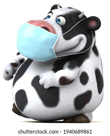 Fun 3D Cartoon Cow With A Mask