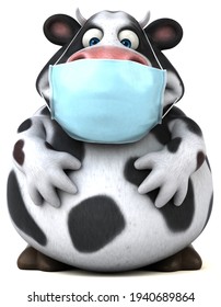 Fun 3D Cartoon Cow With A Mask