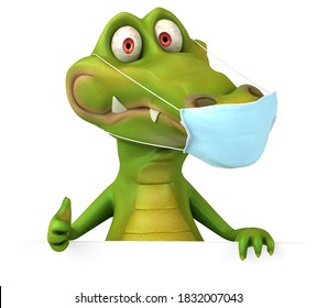 Fun 3D Cartoon Crocodile With A Mask