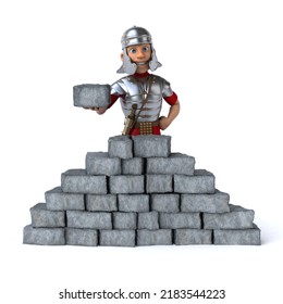 Fun 3D Cartoon Roman Soldier Building A Wall