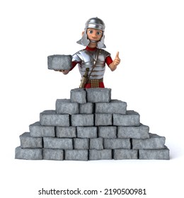 Fun 3D Cartoon Roman Soldier Building A Wall