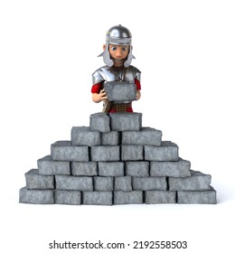 Fun 3D Cartoon Roman Soldier Building A Wall