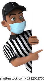 Fun 3D Illustration Of A Black Referee With A Mask