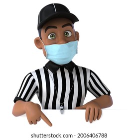 Fun 3D Illustration Of A Black Referee With A Mask