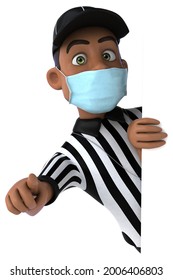 Fun 3D Illustration Of A Black Referee With A Mask