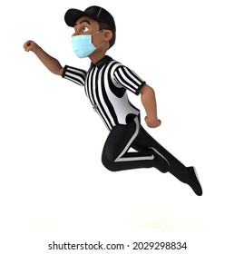 Fun 3D Illustration Of A Black Referee With A Mask