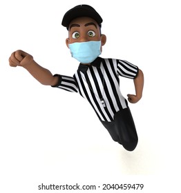 Fun 3D Illustration Of A Black Referee With A Mask