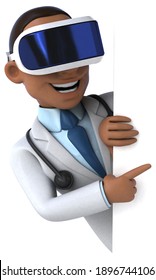 Fun 3D Illustration Of A Doctor With A VR Helmet