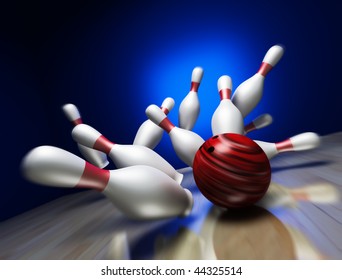 A fun 3d render of a bowling ball crashing into the pins