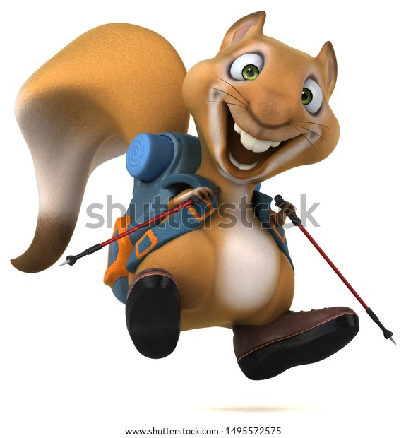 Fun 3d Squirrel Backpacker Cartoon Character Stock Illustration