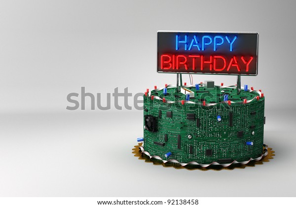 Fun Birthday Cake Geeks Electronic Components Stock Illustration