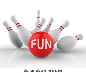 Fun Bowling Representing Ten Pin And Game 3d Rendering