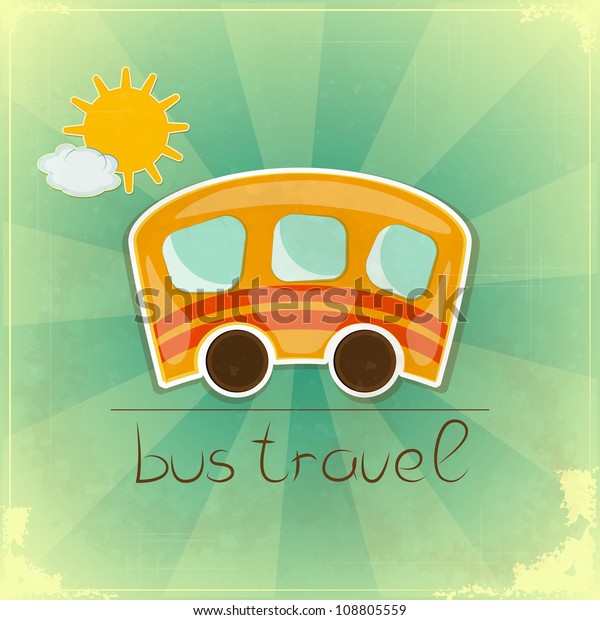 Fun Bus Travel card in Retro style with hand\
drawn text Bus travel - JPEG\
version