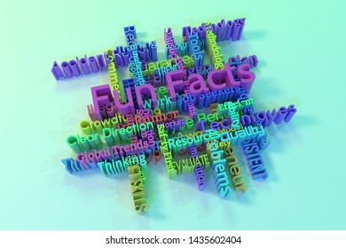 Fun Facts, Business Keyword And Words Cloud. For Web Page Or Design, As Graphic Resource, Texture Or Background. 3D Rendering.