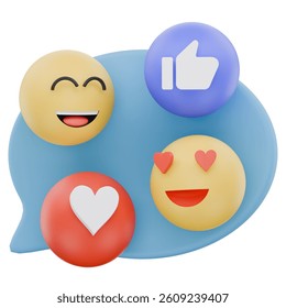 Fun and friendly 3D chat bubbles with popular emoji reactions, ideal for messaging apps and social interface design