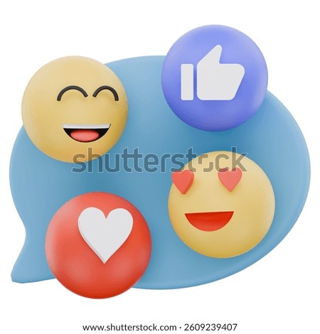 Fun and friendly 3D chat bubbles with popular emoji reactions, ideal for messaging apps and social interface design