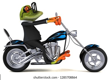 Fun frog on a motorcycle - 3D Illustration