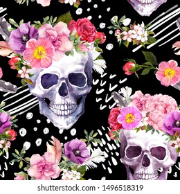 Human Skulls Flowers Dia De Muertos Stock Illustration 434715622