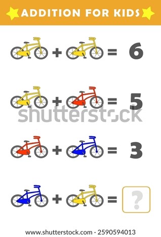 Fun Math Logic Puzzles for Kids. Math Game with Cute Bicycles Pictures. Math Activities for Children. Addition for Kids.