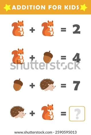 Fun Math Logic Puzzles for Kids. Math Game with Cute Animals Pictures. Math Activities for Children. Addition for Kids.