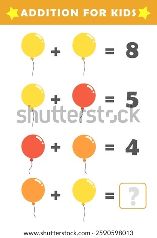  Fun Math Logic Puzzles for Kids. Math Game with Cute Balloon Pictures. Math Activities for Children. Addition for Kids.
