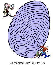 Fun Maze Of A Fingerprint With A Detective And A Thief.