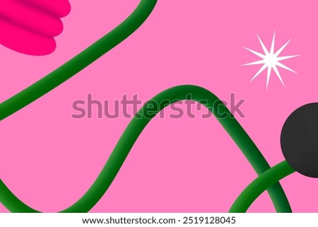 Fun pink background, 3D squiggle design. Abstract colorful background. Abstract colorful cute wallpaper. Bold shapes and lines background. Colorful wallpaper with squiggle line.