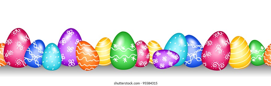 Fun seamless Easter eggs border with shadows that can be put one after another endlessly.