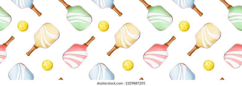 Fun seamless pattern with pickleball racquets and balls. Sports club for activity  - Powered by Shutterstock