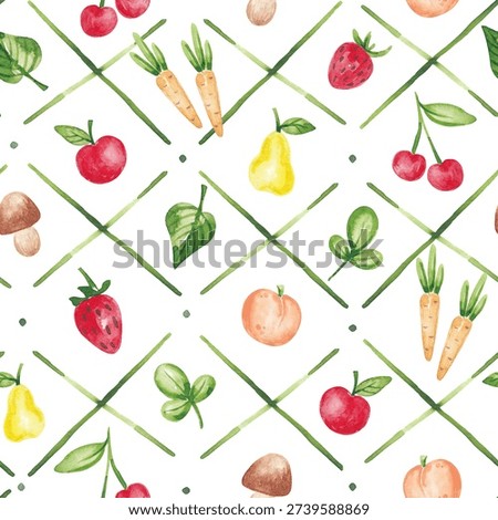 Fun summer fruit seamless pattern hand drawn with watercolor. Cute childish pattern with summer garden plants. Colorful kid design for wallpaper, digital paper, packaging, textile, fabric and so on