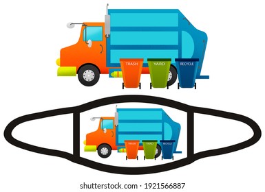 Fun Trash Truck And Garbage Can Face Mask Design And Mockup With Clipping Path Isolated On White Background