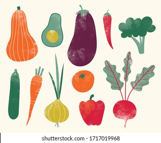 Fun Vegetable Illustrations With Screen Print Texture